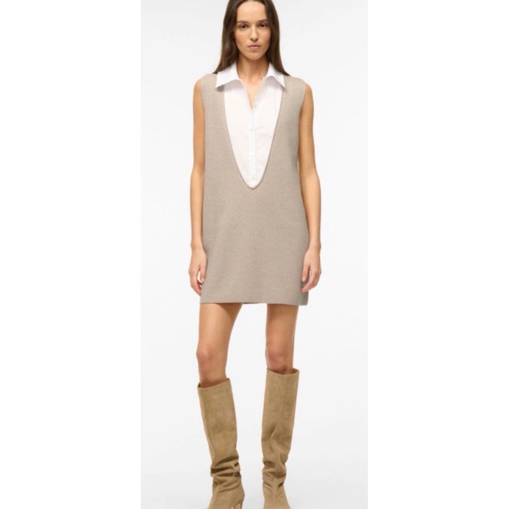 STAUD LESLIE Mini Dress Sand/White Size 0